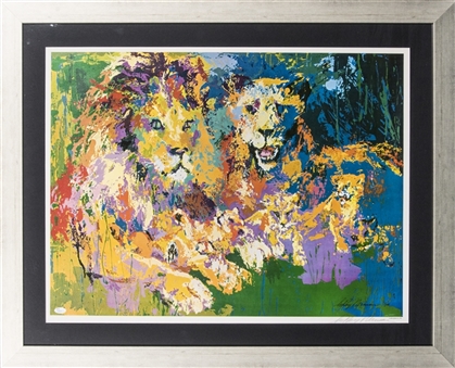 LeRoy Neiman Autographed and Framed 31x38 Lion Litho Artwork (JSA)